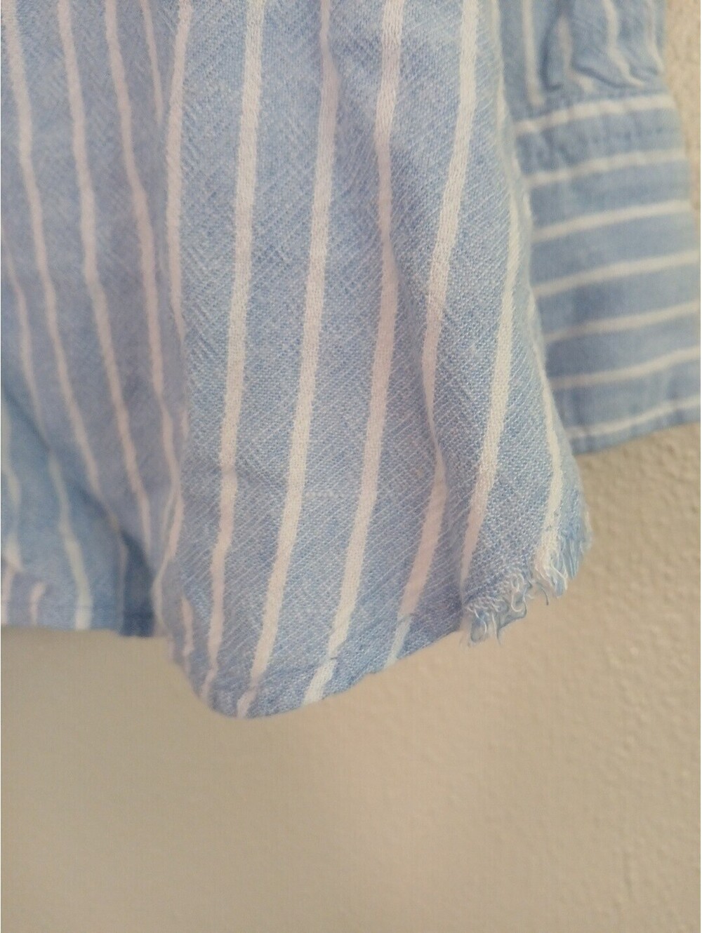 Zara XL Blue White Striped Linen Blend Button Back Shirt Blouse 7790/265 - Picture 3 of 11